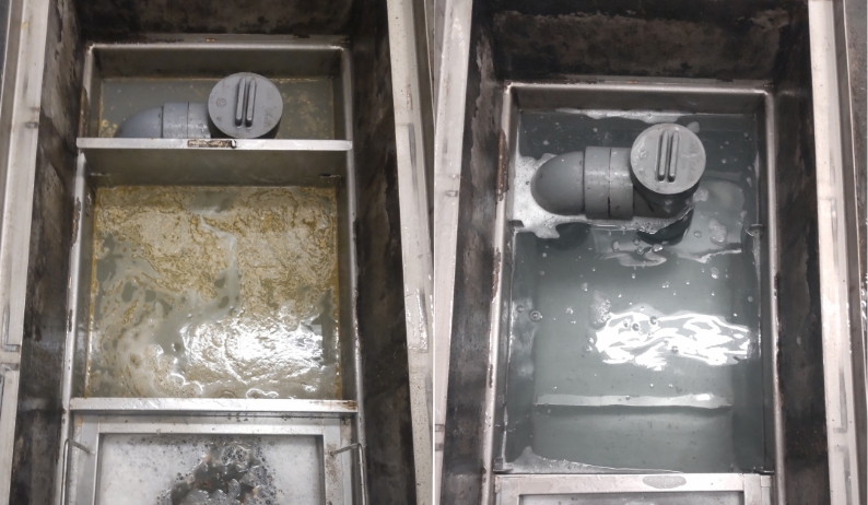 厨房のグリストラップの清掃